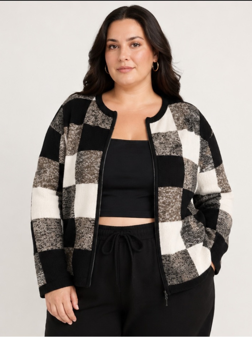 Dressbarn Woman Plus Size 22/24 Checkered Zip Front Cardigan Sweater